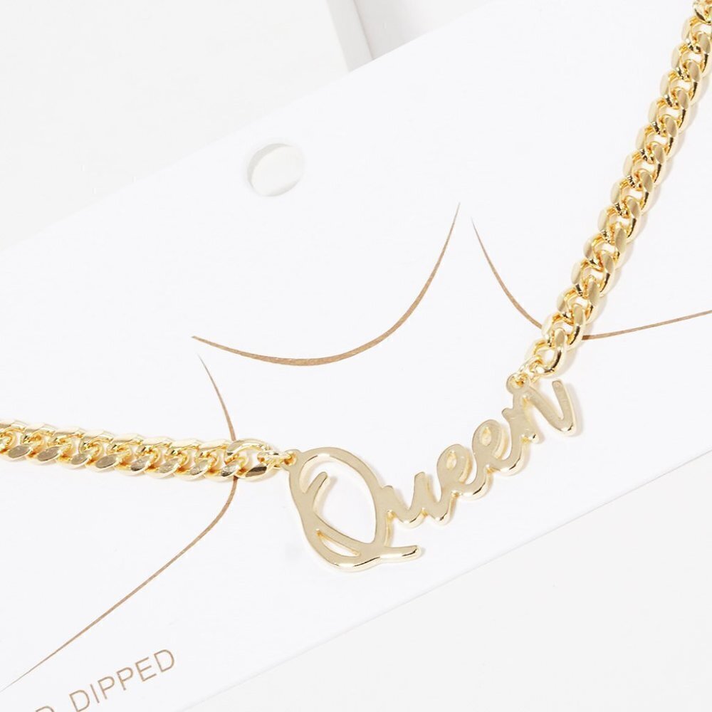 NEW QUEEN Gold Dipped Message Pendant Chain Necklace